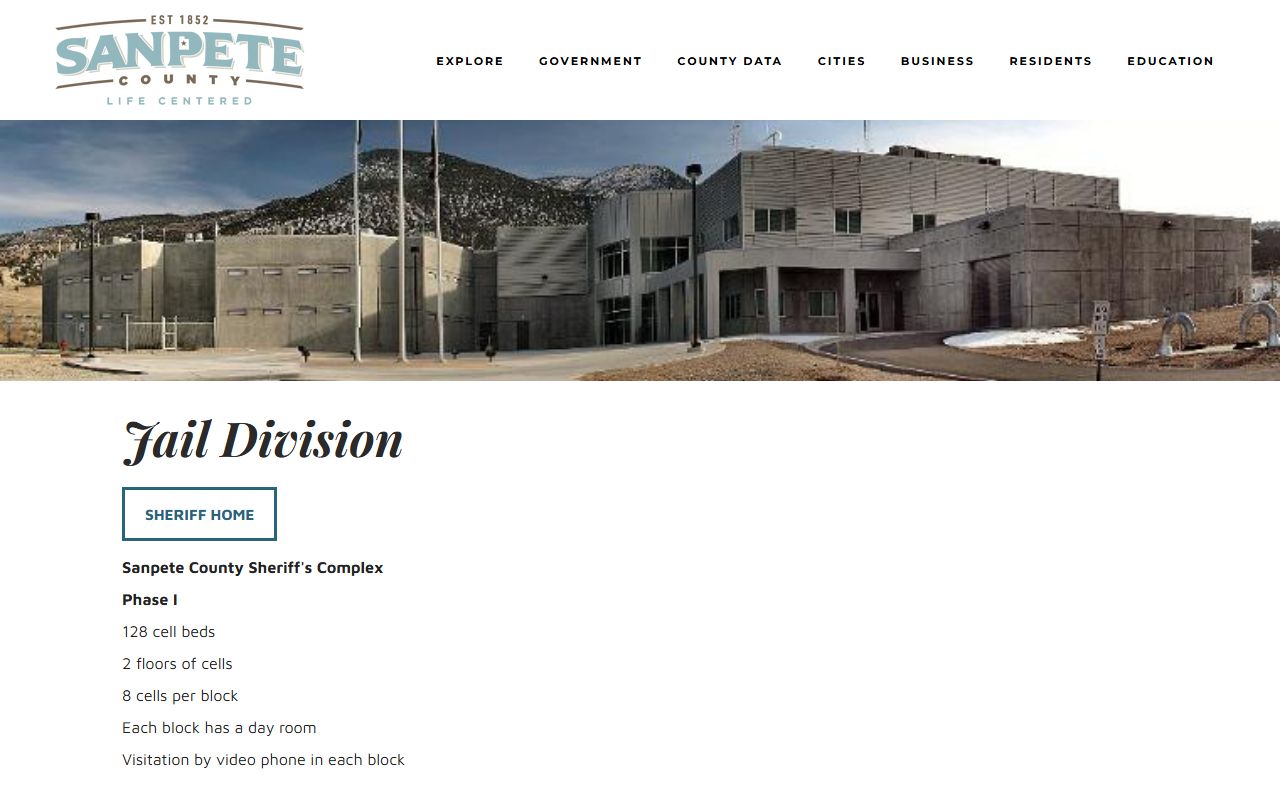 Sanpete County Jail roster and jail division information page