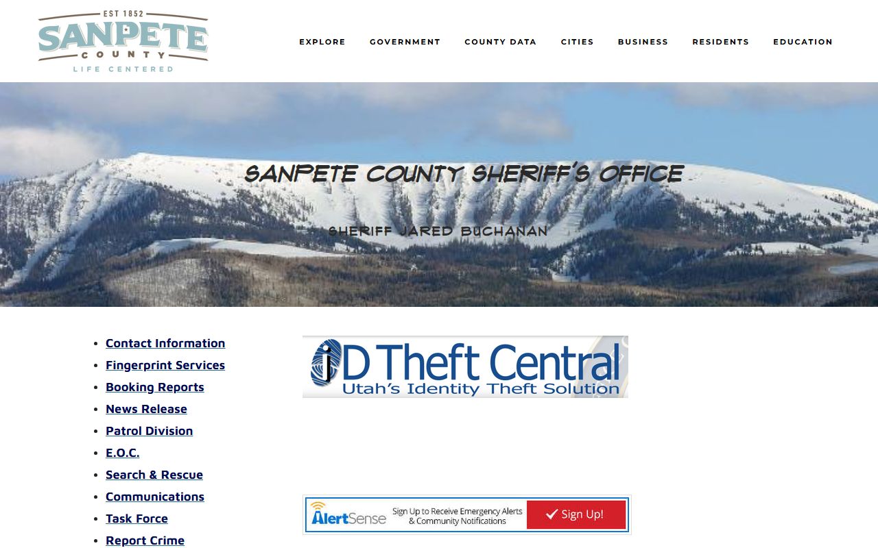 Sanpete County Jail Sheriff's Office contact and inmate record source